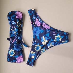Zaful Blue Floral Bandeau